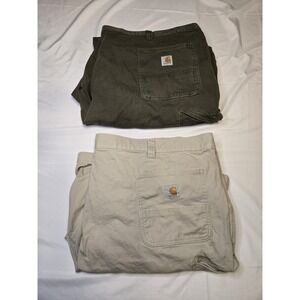 Carharrt Relaxed Fit Carpenter Shorts Lot Of 2 Mens 52 Brown/Green Khaki See PIC